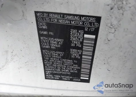 2018 Nissan Rogue Sv z USA, uszkodzony, nr VIN KNMAT2MV0JP543743